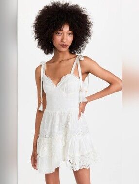 NWT LoveShackFancy Olani Mini in Ivory  Smocked Eyelet Cotton Tank Dress XL